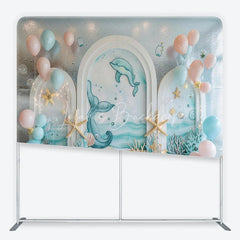 Lofaris Oceanic Dolphin Whale Tail Square Double-Sided Backdrop with Starfish for Baby Shower Birthday Party