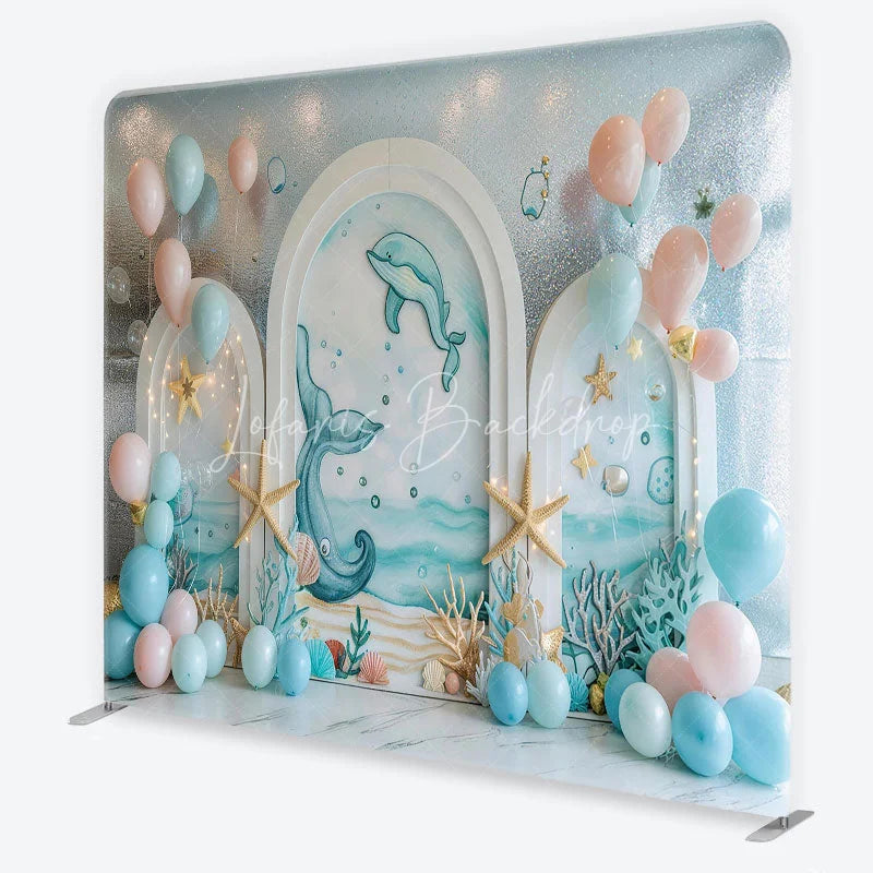 Lofaris Oceanic Dolphin Whale Tail Square Double-Sided Backdrop with Starfish for Baby Shower Birthday Party