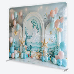 Lofaris Oceanic Dolphin Whale Tail Square Double-Sided Backdrop with Starfish for Baby Shower Birthday Party