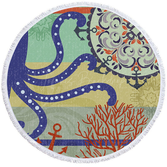 Lofaris Octopus Anchor Ocean Summer Vibe Round Beach Towel