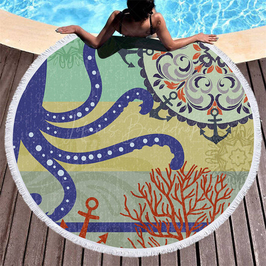 Lofaris Octopus Anchor Ocean Summer Vibe Round Beach Towel