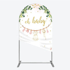 Lofaris Oh Baby Clothesline Arch Backdrop for Shower Whimsical Pink and Gold with Fairytale Village Girl Party Decor