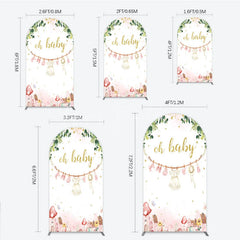 Lofaris Oh Baby Clothesline Arch Backdrop for Shower Whimsical Pink and Gold with Fairytale Village Girl Party Decor