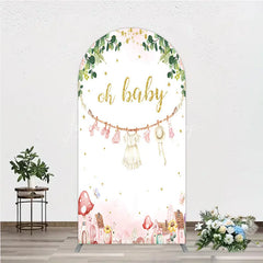 Lofaris Oh Baby Clothesline Arch Backdrop for Shower Whimsical Pink and Gold with Fairytale Village Girl Party Decor