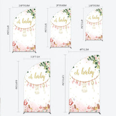 Lofaris Oh Baby Clothesline Half Moon Arch Backdrop for Shower Whimsical Pink and Gold with Fairytale Village Girl Party Decor