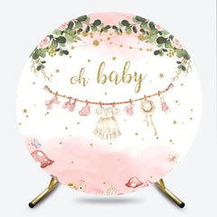 Lofaris Oh Baby Clothesline Round Backdrop for Shower Boho Floral with Pink and Gold Girl Party Photo Booth Decor