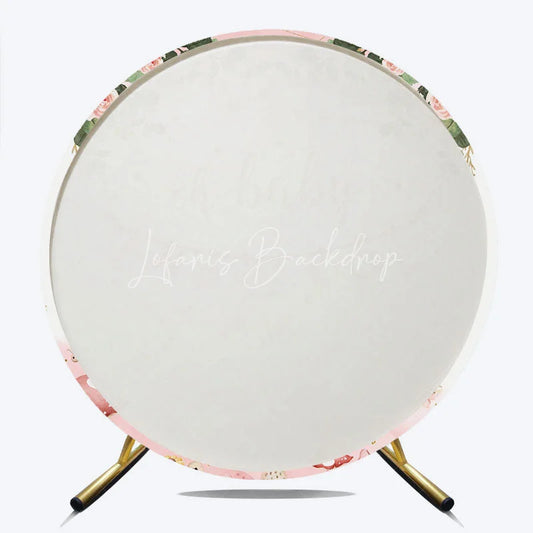 Lofaris Oh Baby Clothesline Round Backdrop for Shower Boho Floral with Pink and Gold Girl Party Photo Booth Decor