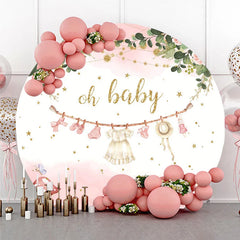 Lofaris Oh Baby Clothesline Round Backdrop for Shower Boho Floral with Pink and Gold Girl Party Photo Booth Decor