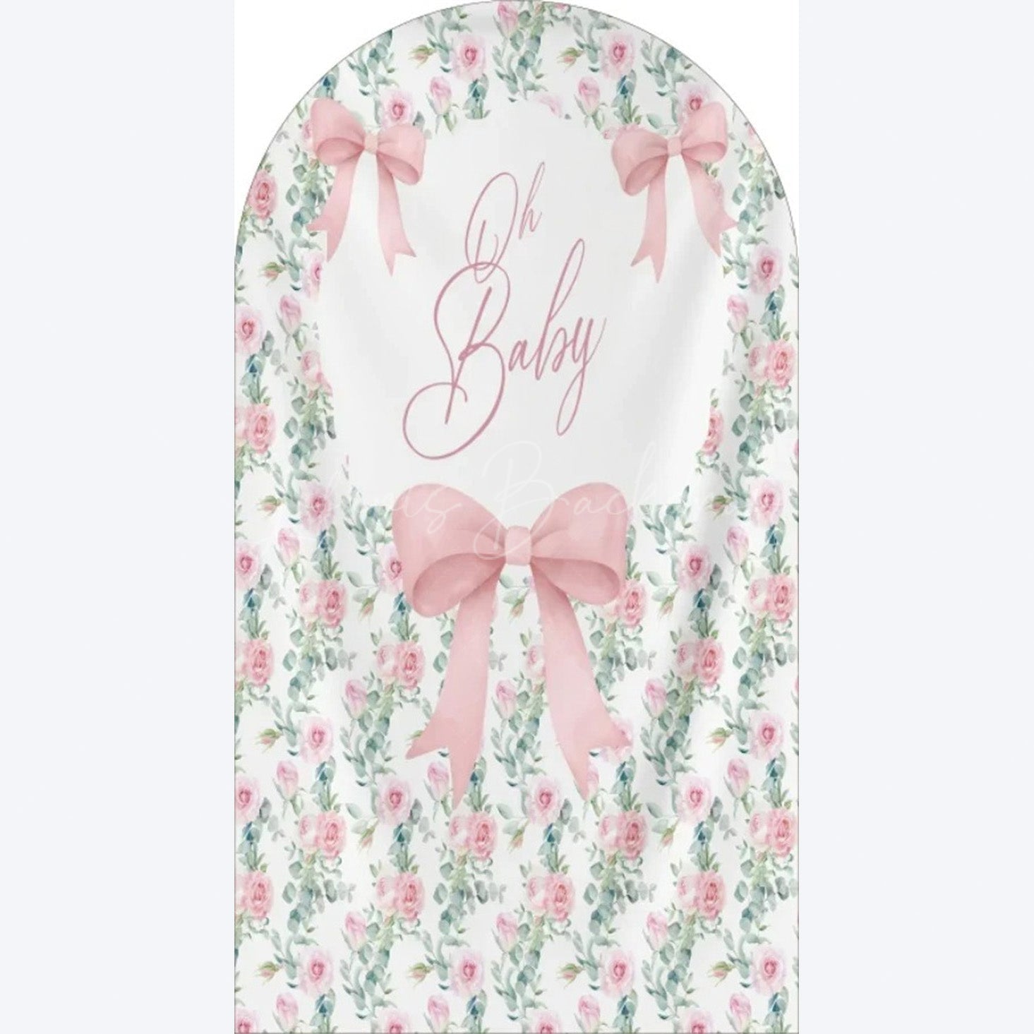 Lofaris Oh Baby Floral Arch Backdrop Adorable Bow and Blossom Decor for Nursery Shower Photo Prop Girls Boys