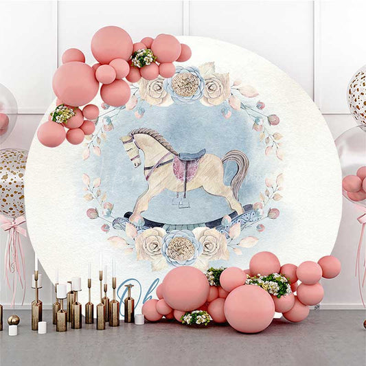 Lofaris Oh Baby Floral Carousel Round Gender Reveal Backdrop