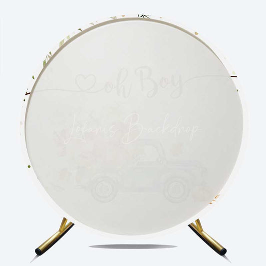 Lofaris Oh Boy Baby Shower Round Backdrop Blue Vintage Truck with Pumpkins Rustic Autumn Themed Welcome Sign Decor