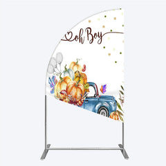Lofaris Oh Boy Blue Truck Half Moon Arch Backdrop for Baby Shower Rustic Autumn Pumpkin Theme Fall Party Photo Booth Decor