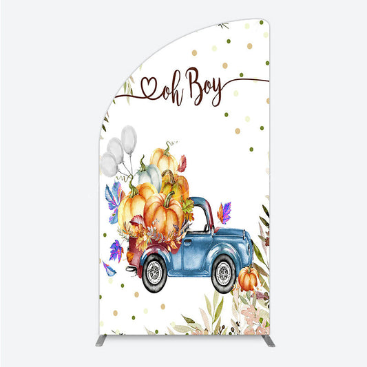 Lofaris Oh Boy Blue Truck Half Moon Arch Backdrop for Baby Shower Rustic Autumn Pumpkin Theme Fall Party Photo Booth Decor