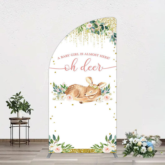 Lofaris Oh Deer Floral Boho Sweet Baby Shower Half Moon Arch Backdrop