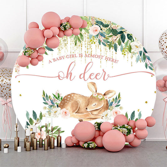 Lofaris Oh Deer Floral Circle Sweet Baby Shower Backdrop