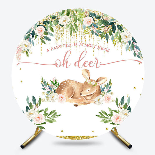 Lofaris Oh Deer Floral Circle Sweet Baby Shower Backdrop