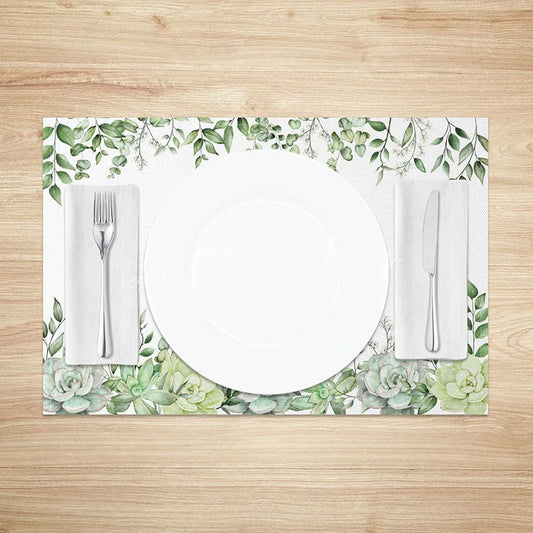 Lofaris Oh Spring Green Succulent and Leaf Set of 4 Placemats Botanical Garden Style Dining Table Mats