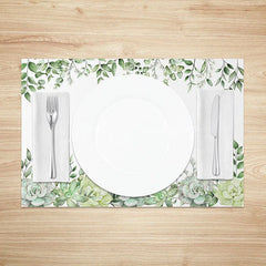 Lofaris Oh Spring Green Succulent and Leaf Set of 4 Placemats Botanical Garden Style Dining Table Mats