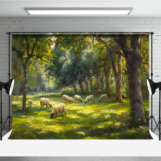 Lofaris Oil Painted Sheep Spring Forest Photo Booth Backdrop