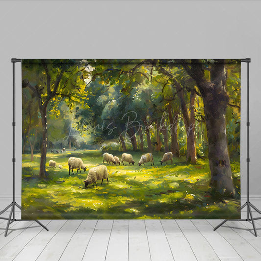 Lofaris Oil Painted Sheep Spring Forest Photo Booth Backdrop