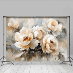 Lofaris Oil Painting Floral Backdrop Vintage White Peony Flower Photography Background Artistic Bloom Photo Booth Prop
