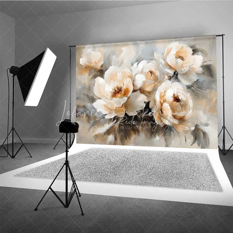 Lofaris Oil Painting Floral Backdrop Vintage White Peony Flower Photography Background Artistic Bloom Photo Booth Prop