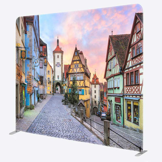 Lofaris Oktoberfest Tension Fabric Backdrop German Village of Rothenburg Scenery Autumn Festival Party Photo Prop