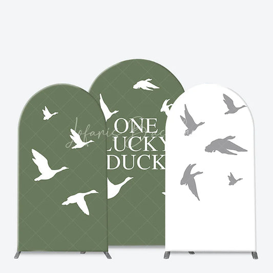 Lofaris Olive Green and White Flying Ducks ONE Lucky Duck Arch Backdrop Kit Baby Shower or First Birthday Party Decor
