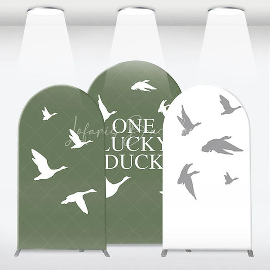 Lofaris Olive Green and White Flying Ducks ONE Lucky Duck Arch Backdrop Kit Baby Shower or First Birthday Party Decor