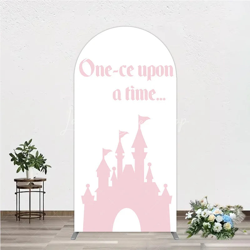 Lofaris Once Upon a Time Princess Arch Backdrop Pink Fairytale Castle Silhouette First Birthday or Baby Shower Party Decor