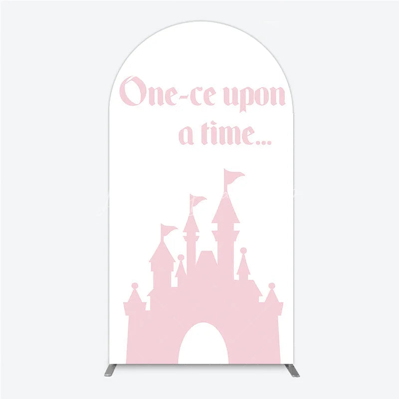 Lofaris Once Upon a Time Princess Arch Backdrop Pink Fairytale Castle Silhouette First Birthday or Baby Shower Party Decor