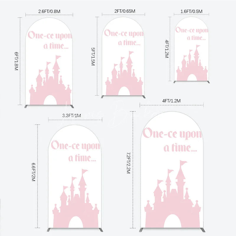 Lofaris Once Upon a Time Princess Arch Backdrop Pink Fairytale Castle Silhouette First Birthday or Baby Shower Party Decor