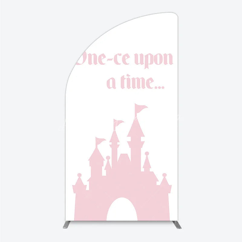 Lofaris Once Upon a Time Princess Half Moon Arch Backdrop Pink Fairytale Castle Silhouette First Birthday or Baby Shower Party Decor