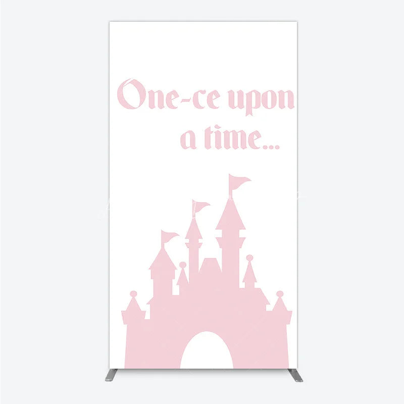 Lofaris Once Upon a Time Princess Rectangle Backdrop Pink Fairytale Castle Silhouette First Birthday or Baby Shower Party Decor