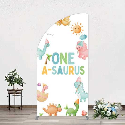 Lofaris One A Saurus Cartoon Dinosaur Birthday Half Moon Arch Backdrop