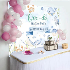 Lofaris One-der the Sea 1st Birthday Backdrop for Boy or Girl Cute Ocean Animals Party Under Photo Booth Decor
