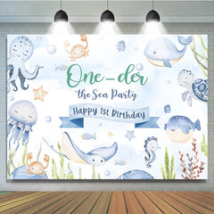 Lofaris One-der the Sea 1st Birthday Backdrop for Boy or Girl Cute Ocean Animals Party Under Photo Booth Decor