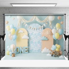 Lofaris One Happy Birthday Backdrop Hot Air Balloon Clouds Pilot Photography Background 1st Cake Smash Prop