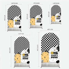 Lofaris One Happy Dude 1st Birthday Arch Backdrop Black and White Checkered with Smile Face Background Boys Party Decoration