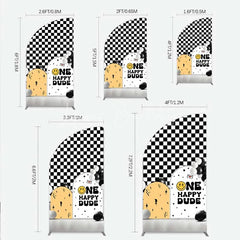 Lofaris One Happy Dude 1st Birthday Half Moon Arch Backdrop Black and White Checkered with Smile Face Background Boys Party Decoration