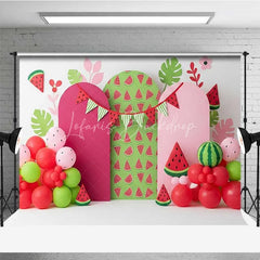 Lofaris One in a Melon Watermelon Photography Backdrop Pink and Green Fruit Party Banner