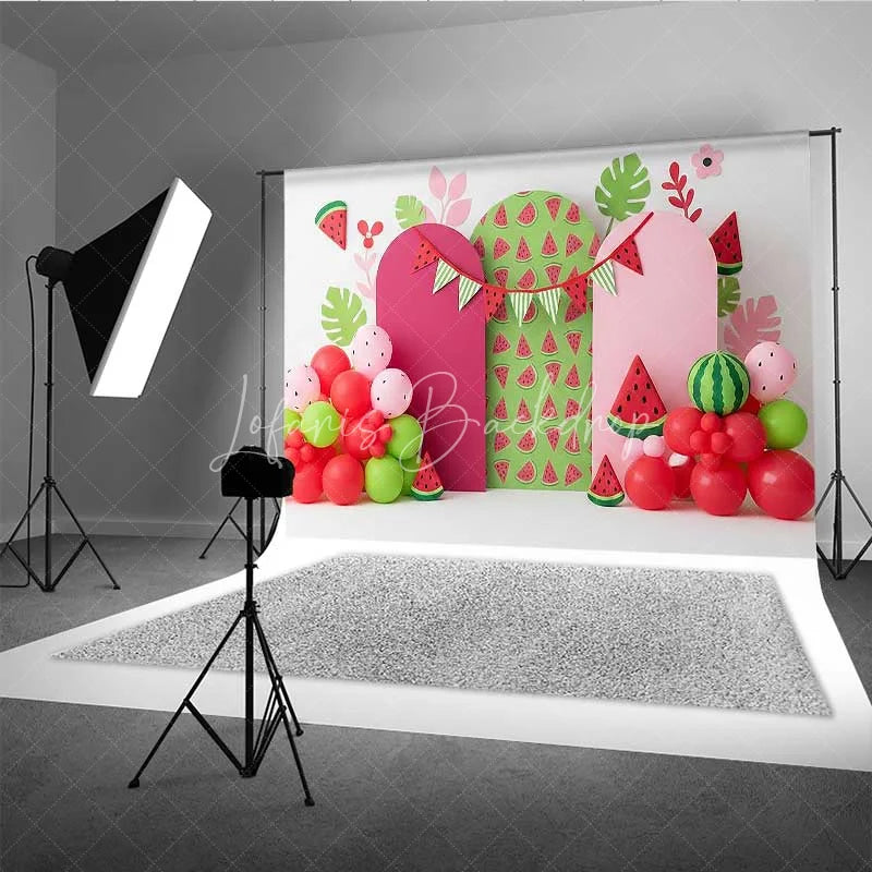 Lofaris One in a Melon Watermelon Photography Backdrop Pink and Green Fruit Party Banner
