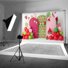 Lofaris One in a Melon Watermelon Photography Backdrop Pink and Green Fruit Party Banner
