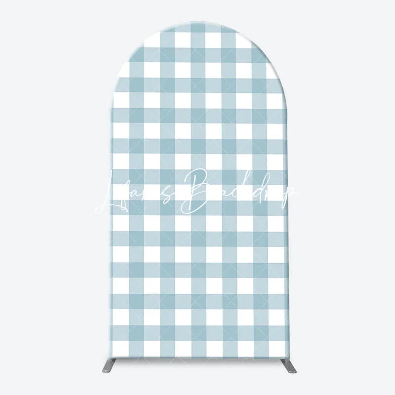 Lofaris One Silly Goose Light Blue Arch Backdrop Kit Stripe and Gingham Patterns for Baby Shower First Birthday Party Decor