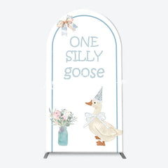 Lofaris One Silly Goose Light Blue Arch Backdrop Kit Stripe and Gingham Patterns for Baby Shower First Birthday Party Decor