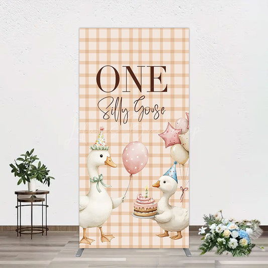 Lofaris One Silly Goose Plaid Birthday Rectangle Backdrop