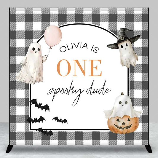 Lofaris One Spooky Dude First Birthday Backdrop Cute Ghost and Pumpkin Halloween Personalized Girl’s Boo Day Party Decor