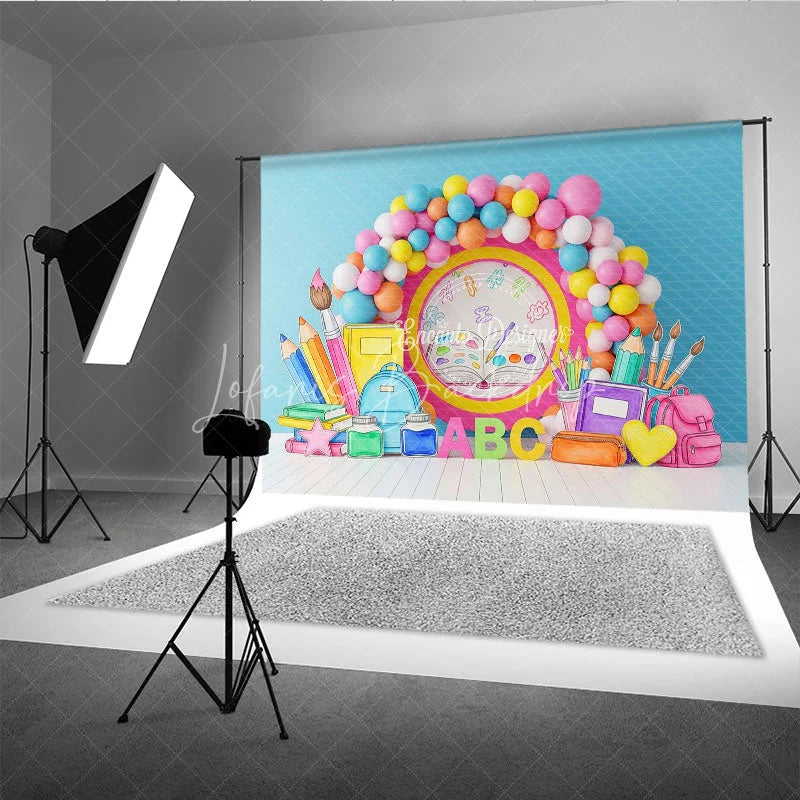 Lofaris Open Book Back To School Backdrop ABC Letters Supplies Balloon Arch Background Student Photography Prop