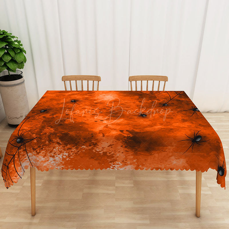 Lofaris Orange and Black Halloween Rectangle Tablecloth with Spiders Webs for Spooky Party Decorations
