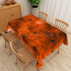 Lofaris Orange and Black Halloween Rectangle Tablecloth with Spiders Webs for Spooky Party Decorations